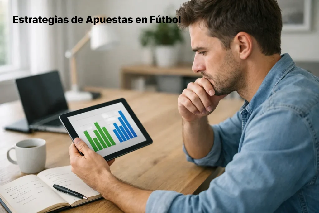 Persona analizando estadísticas de fútbol con gráficos en una tablet