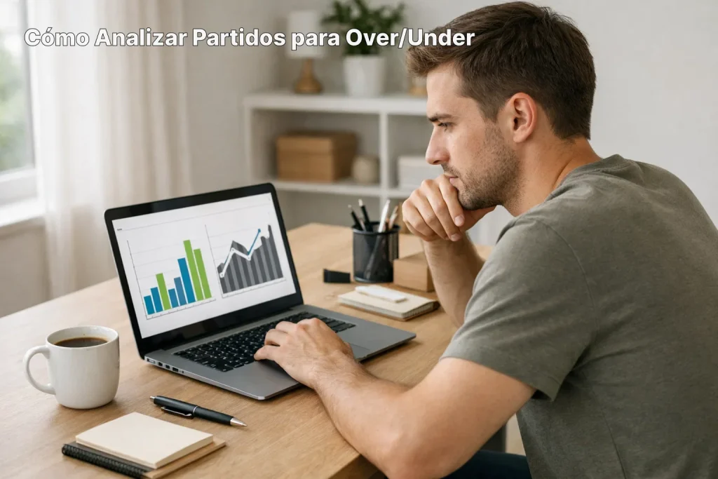 Persona analizando estadísticas de fútbol en pantalla de ordenador portátil