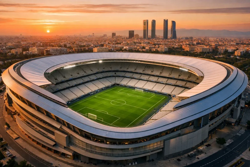 Vista panorámica del Santiago Bernabéu durante un partido de LaLiga