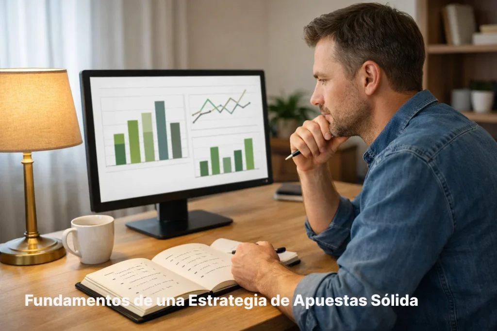 Persona estudiando estadísticas de fútbol con bloc de notas y ordenador