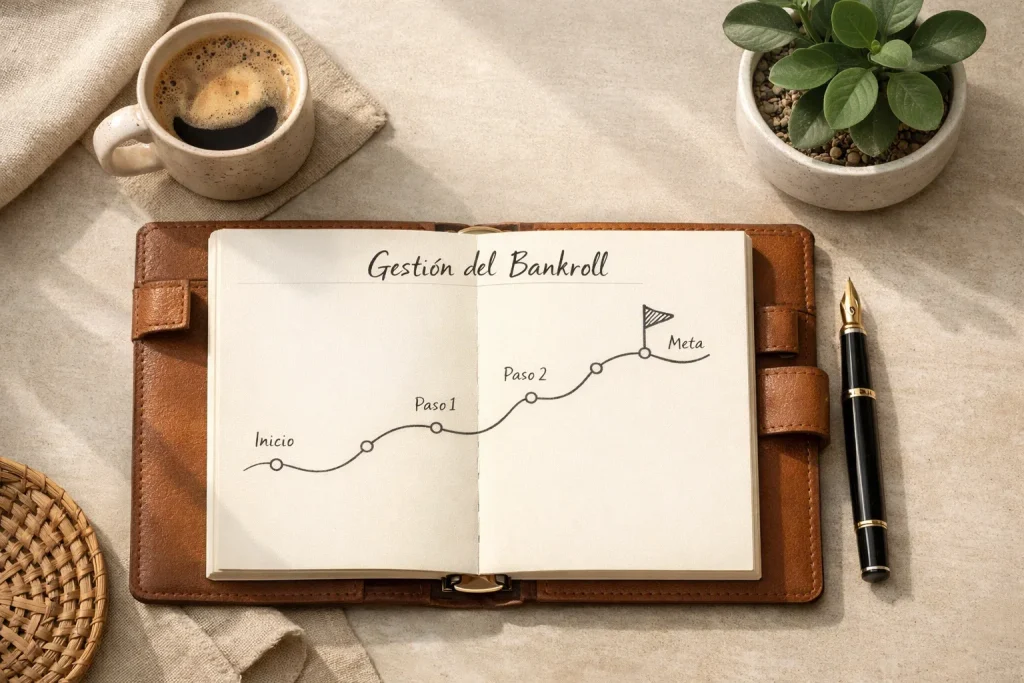 Escritorio organizado con agenda de planificación financiera y bolígrafo