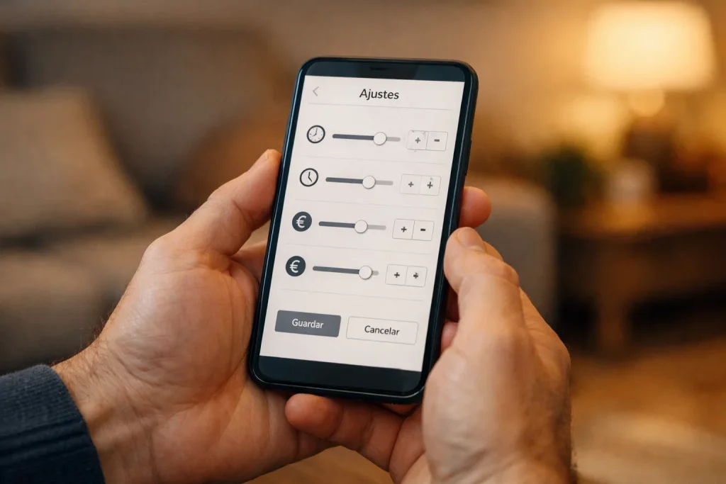 Manos configurando límites de depósito en una aplicación móvil